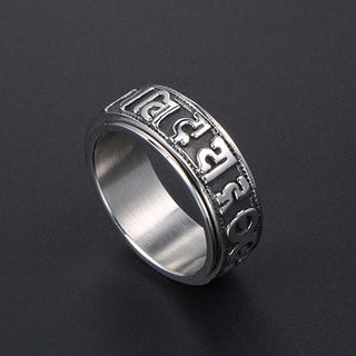Buddha Gift Tibetan Om Mani Padme Hum Titanium Steel Spinner Balance Ring