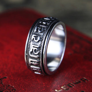 Buddha Gift Tibetan Om Mani Padme Hum Titanium Steel Spinner Balance Ring