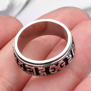 Buddha Gift Tibetan Om Mani Padme Hum Titanium Steel Spinner Balance Ring