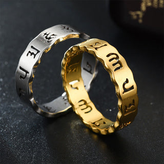 Buddha Gift Tibetan Hollow Om Mani Padme Hum Titanium Steel Balance Ring
