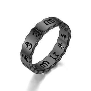 Buddha Gift Tibetan Hollow Om Mani Padme Hum Titanium Steel Balance Ring