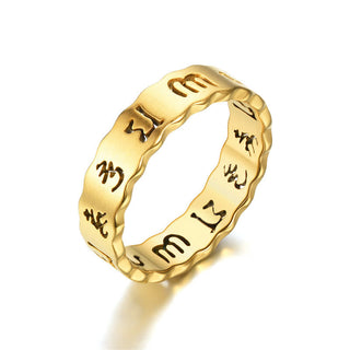 Buddha Gift Tibetan Hollow Om Mani Padme Hum Titanium Steel Balance Ring