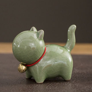 Buddha Gift Mini Cute Lucky Bell Cat Tea Pet Ceramic Home Desk Figurine Decoration