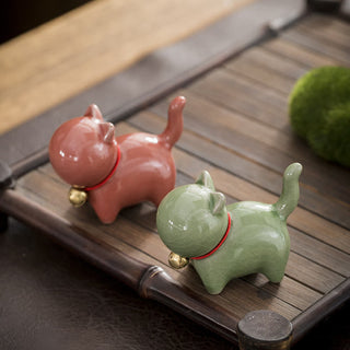 Buddha Gift Mini Cute Lucky Bell Cat Tea Pet Ceramic Home Desk Figurine Decoration