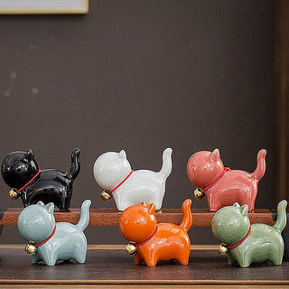 Buddha Gift Mini Cute Lucky Bell Cat Tea Pet Ceramic Home Desk Figurine Decoration
