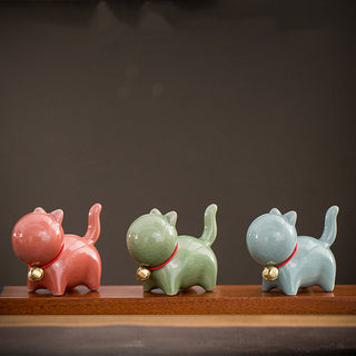 Buddha Gift Mini Cute Lucky Bell Cat Tea Pet Ceramic Home Desk Figurine Decoration