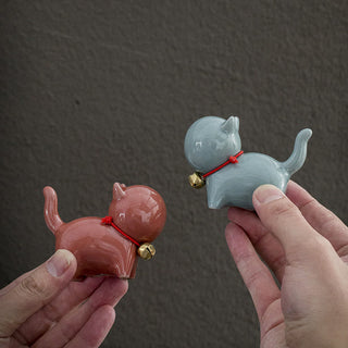 Buddha Gift Mini Cute Lucky Bell Cat Tea Pet Ceramic Home Desk Figurine Decoration