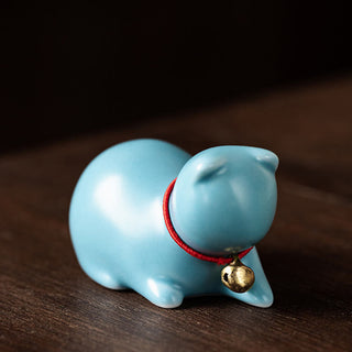 Buddha Gift Mini Cute Standing Lying Cat Tea Pet Ceramic Home Desk Figurine Decoration