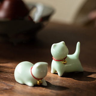 Buddha Gift Mini Cute Standing Lying Cat Tea Pet Ceramic Home Desk Figurine Decoration