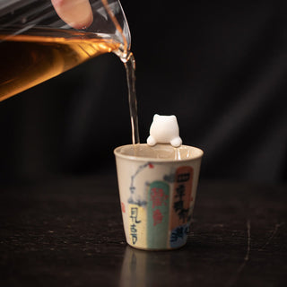 Buddha Gift Mini Hanging White Cat Tea Pet Ceramic Home Desk Figurine Decoration