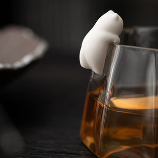 Buddha Gift Mini Hanging White Cat Tea Pet Ceramic Home Desk Figurine Decoration