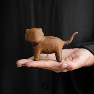 Buddha Gift Mini Standing Cat Feng Shui Frog Toad Tea Pet Ceramic Home Desk Figurine Decoration