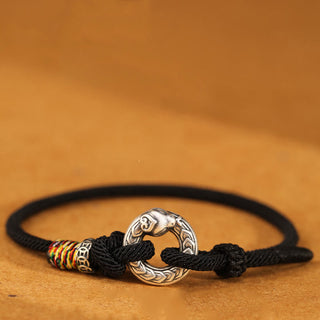 Buddha Gift Red String 999 Sterling Silver Peace Buckle Coin Year of the Snake Strength Bracelet