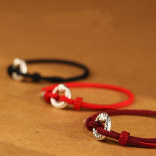 Buddha Gift Red String 999 Sterling Silver Peace Buckle Coin Year of the Snake Strength Bracelet