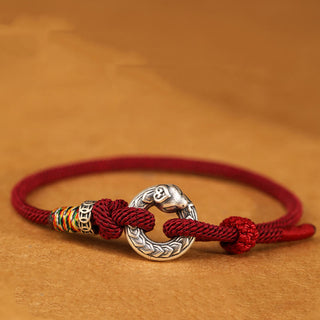 Buddha Gift Red String 999 Sterling Silver Peace Buckle Coin Year of the Snake Strength Bracelet