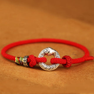 Buddha Gift Red String 999 Sterling Silver Peace Buckle Coin Year of the Snake Strength Bracelet