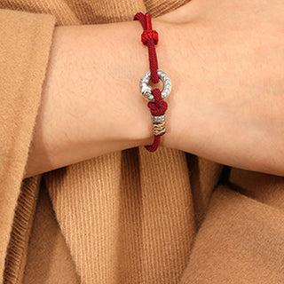 Buddha Gift Red String 999 Sterling Silver Peace Buckle Coin Year of the Snake Strength Bracelet