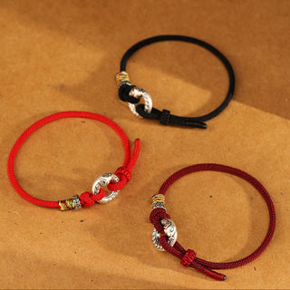 Buddha Gift Red String 999 Sterling Silver Peace Buckle Coin Year of the Snake Strength Bracelet