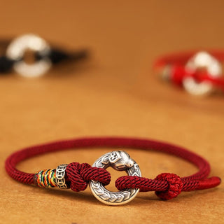 Buddha Gift Red String 999 Sterling Silver Peace Buckle Coin Year of the Snake Strength Bracelet