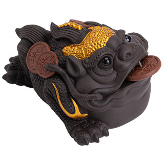 Buddha Gift Feng Shui Frog Toad Copper Coins Ceramic Purple Clay Wealth Home Tea Pet Figurine Decoration