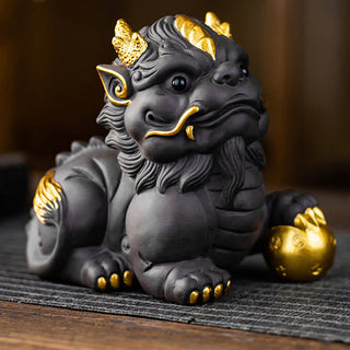 Buddha Gift PiXiu Ingot Ball Purple Clay Ceramic Tea Pet Wealth Home Figurine Decoration