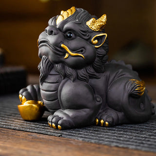 Buddha Gift PiXiu Ingot Ball Purple Clay Ceramic Tea Pet Wealth Home Figurine Decoration