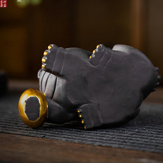 Buddha Gift PiXiu Ingot Ball Purple Clay Ceramic Tea Pet Wealth Home Figurine Decoration