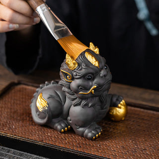 Buddha Gift PiXiu Ingot Ball Purple Clay Ceramic Tea Pet Wealth Home Figurine Decoration