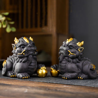 Buddha Gift PiXiu Ingot Ball Purple Clay Ceramic Tea Pet Wealth Home Figurine Decoration