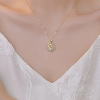 Buddha Gift 925 Sterling Silver Fu Character Hetian Jade Peace Buckle Year Of The Snake Luck Necklace Pendant