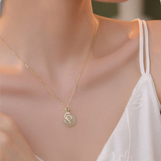 Buddha Gift 925 Sterling Silver Fu Character Hetian Jade Peace Buckle Year Of The Snake Luck Necklace Pendant