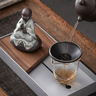 Buddha Gift Little Zen Monk Hat Strainer Ceramic Tea Accessories Figurine Home Decoration