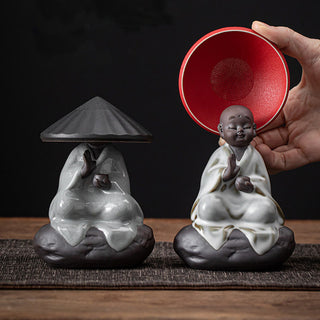 Buddha Gift Little Zen Monk Hat Strainer Ceramic Tea Accessories Figurine Home Decoration