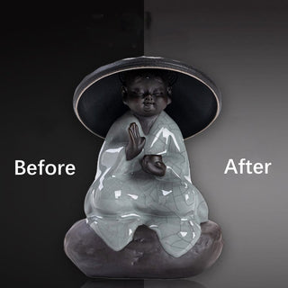 Buddha Gift Little Zen Monk Hat Strainer Ceramic Tea Accessories Figurine Home Decoration