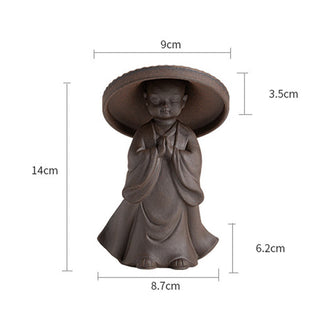 Buddha Gift Little Brown Monk Hat Strainer Ceramic Tea Accessories Figurine Zen Home Desk Decoration
