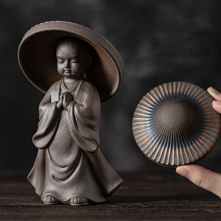 Buddha Gift Little Brown Monk Hat Strainer Ceramic Tea Accessories Figurine Zen Home Desk Decoration