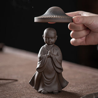 Buddha Gift Little Brown Monk Hat Strainer Ceramic Tea Accessories Figurine Zen Home Desk Decoration