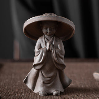 Buddha Gift Little Brown Monk Hat Strainer Ceramic Tea Accessories Figurine Zen Home Desk Decoration