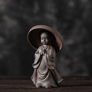 Buddha Gift Little Brown Monk Hat Strainer Ceramic Tea Accessories Figurine Zen Home Desk Decoration