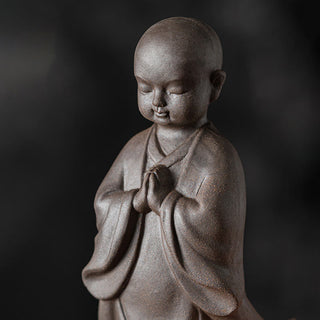 Buddha Gift Little Brown Monk Hat Strainer Ceramic Tea Accessories Figurine Zen Home Desk Decoration