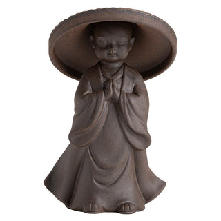 Buddha Gift Little Brown Monk Hat Strainer Ceramic Tea Accessories Figurine Zen Home Desk Decoration