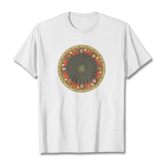 Buddha Gift Circular Om Mani Padme Hum Eight Auspicious Symbols Cotton Tee T-shirt