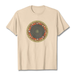 Buddha Gift Circular Om Mani Padme Hum Eight Auspicious Symbols Cotton Tee T-shirt