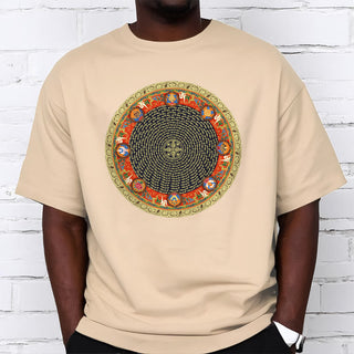 Buddha Gift Circular Om Mani Padme Hum Eight Auspicious Symbols Cotton Tee T-shirt