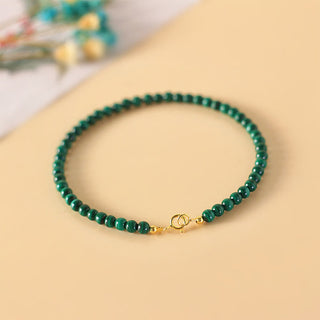 Buddha Gift 4mm Natural Malachite Beads 14k Gold Plated Copper Anti-anxiety Bracelet