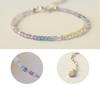 Buddha Gift 2.5mm Fluorite Ultra-thin Beads 14k Gold Plated Copper Heart Power Bracelet
