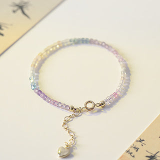 Buddha Gift 2.5mm Fluorite Ultra-thin Beads 14k Gold Plated Copper Heart Power Bracelet