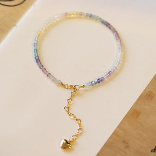 Buddha Gift 2.5mm Fluorite Ultra-thin Beads 14k Gold Plated Copper Heart Power Bracelet