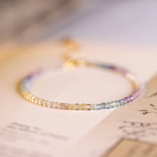 Buddha Gift 2.5mm Fluorite Ultra-thin Beads 14k Gold Plated Copper Heart Power Bracelet