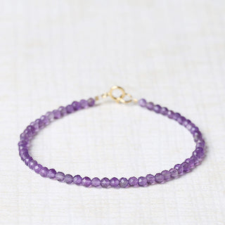 Buddha Gift 3mm Natural Amethyst Ultra-thin Beads 14k Gold Plated Copper Spiritual Awareness Bracelet